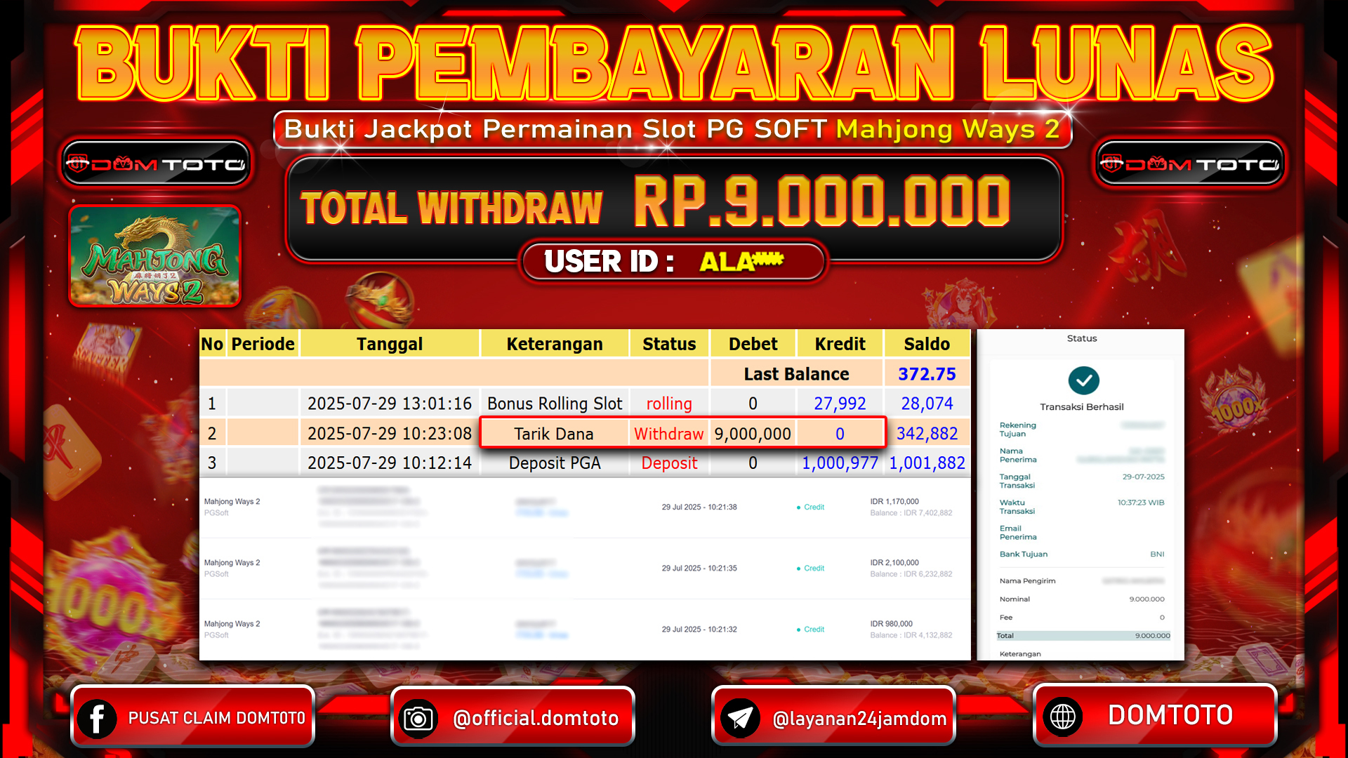 JACKPOT SLOT MAHJONG WAYS 2  29 JULI 2025
